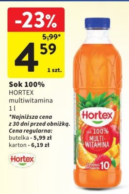 Sok 100% Hortex multiwitamina promocja w Intermarche