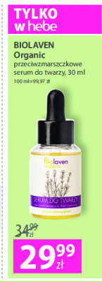Serum przeciwzmarszczkowe do twarzy Biolaven Biolaven organic promocja