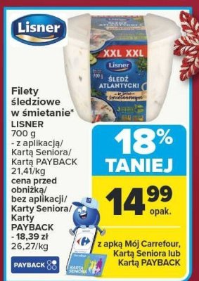 Filety śledziowe w śmietanie LISNER 700 g promocja w Carrefour Market