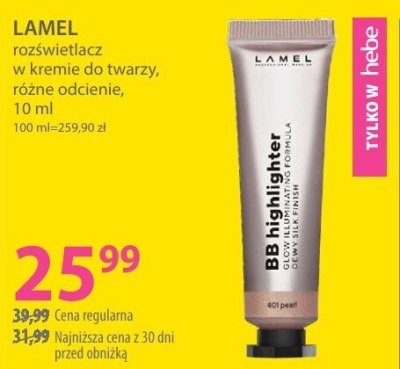 Rozświetlacz LAMEL w kremie do twarzy promocja w Hebe