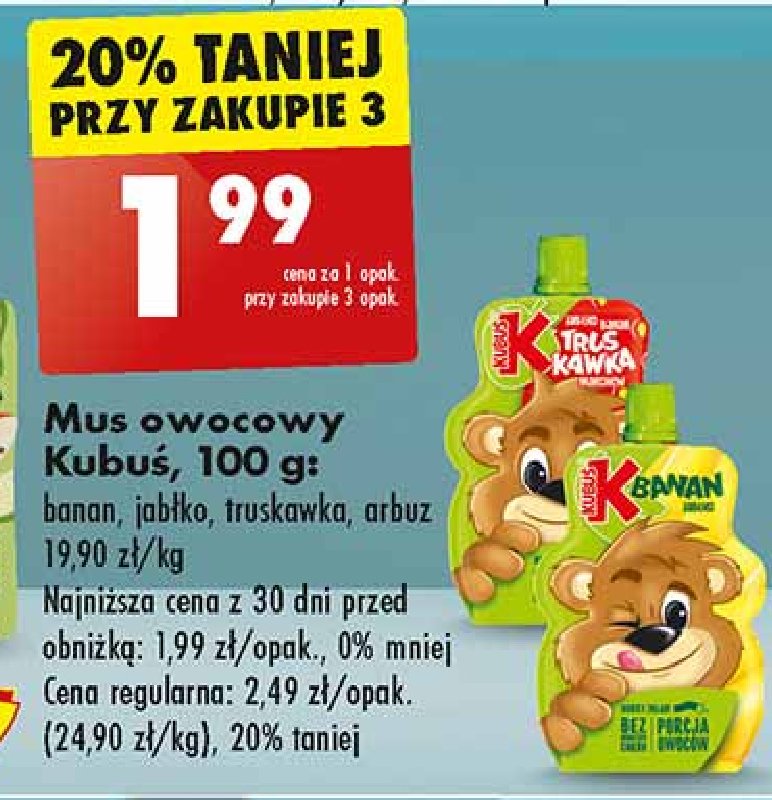 Mus banan Kubuś mus 100% promocja