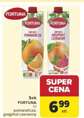 Sok Fortuna pomarańcza 100% 1l promocja w Carrefour