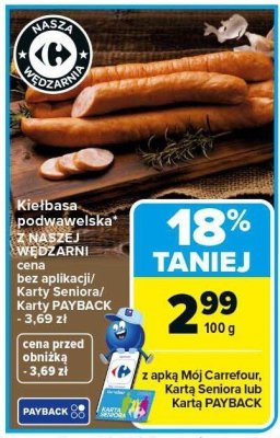 Kiełbasa podwawelska z Morliny WĘDŹARNI promocja w Carrefour Market
