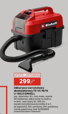 Odkurzacz warsztatowy akumulatorowy TE-VC 18/10 LI-SOLO EINHELL promocja w Leroy Merlin