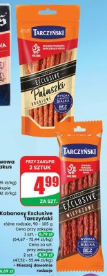 Kabanosy Exclusive Tarczyński różne rodzaje wieprzowe promocja w Dino