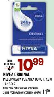 Pielęgnacja pomadka do ust Nivea Original 4,8 g promocja w Drogerie Natura