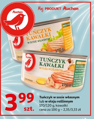 Tuńczyk w kawałkach w sosie własnym Auchan promocja
