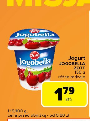 Jogurt wiśnia Zott jogobella promocja w Carrefour Express