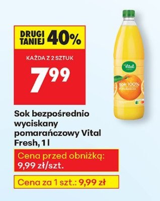 Sok bezpośrednio wyciskany pomarańczowy Vital Fresh, 1 l promocja w Biedronka