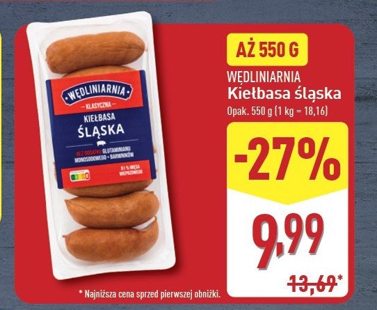 Kiełbasa ślaska Wędliniarnia classic promocja w Aldi