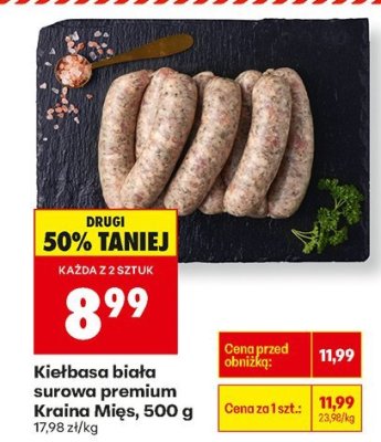 Kiełbasa biała surowa premium, 500 g promocja w Biedronka
