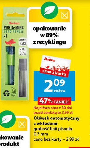 Ołówek automatyczny + grafity 0.7 mm Auchan promocja