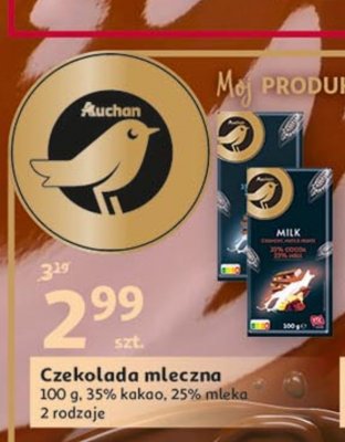Czekolada mleczna bakaliowa 35% cocoa Auchan promocja
