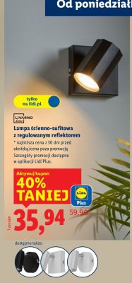 Lampa ścienno-sufitowa z regulowanym reflektorem Livarno Living promocja w Lidl