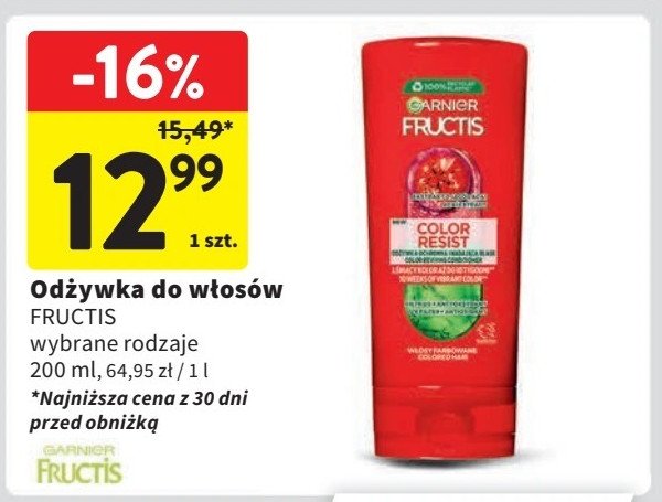 Odżywka wzmacniająca do włosów farbowanych i z pasemkami Fructis promocja w Intermarche