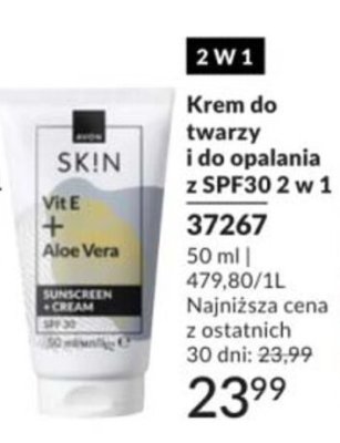 Krem do twarzy i do opalania z SPF30 2 w 1 AVON SKIN Vit E + Aloe Vera promocja w AVON