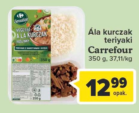 Vege a la kurczak roślinny teriyaki z warzywami i ryżem Carrefour sensation promocja