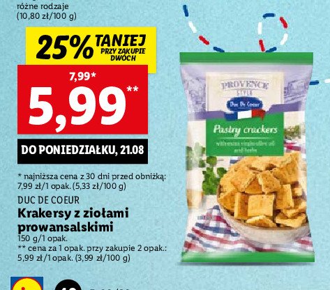 Krakersy z zio艂ami prowansalskimi Duc de coeur promocja