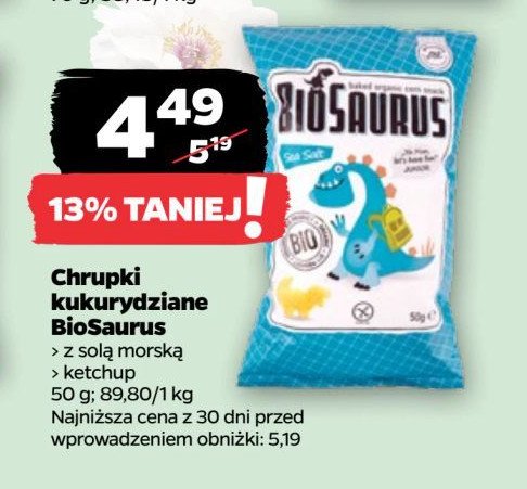 Chrupki kukurydziane bezglutenowe ketchup Biosaurus promocja w Netto