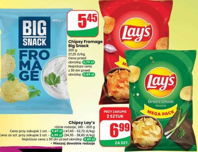 Chipsy Lay's różne rodzaje 180-200g promocja w Dino