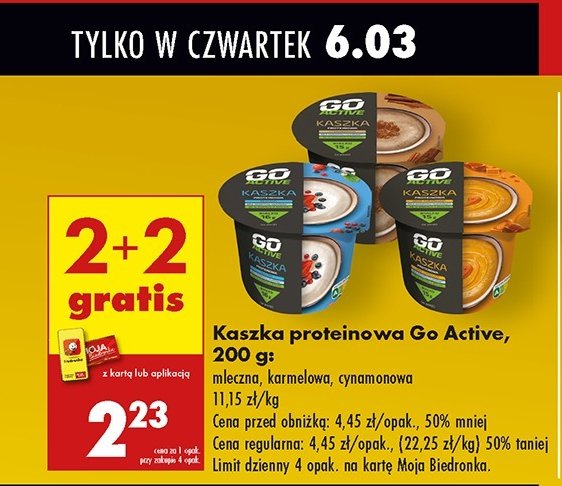 Kaszka proteinowa cynamonowa Go active promocja w Biedronka