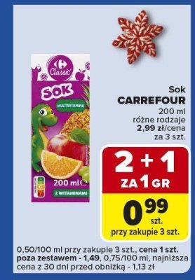Sok CARREFOUR 200 ml różne rodzaje promocja w Carrefour Express