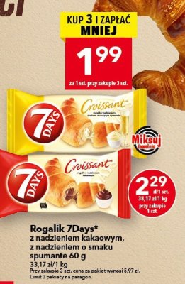 Rogalik 7Days z nadzieniem kakaowym, z nadzieniem o smaku spumante 60 g promocja w LEWIATAN