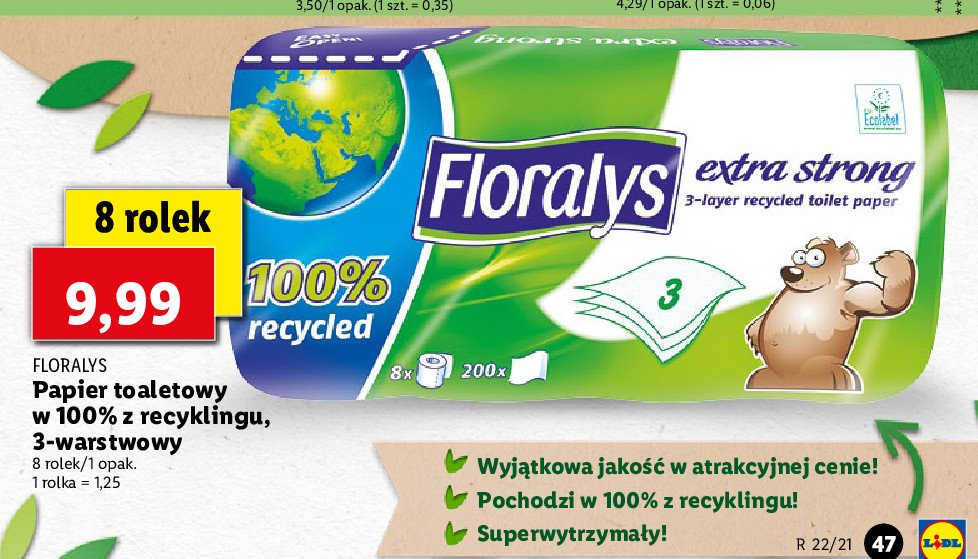 Papier toaletowy extra strong z recyklingu Floralys promocja