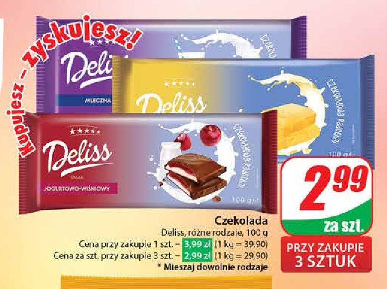 Czekolada jogurtowo-wiśniowa Deliss promocja