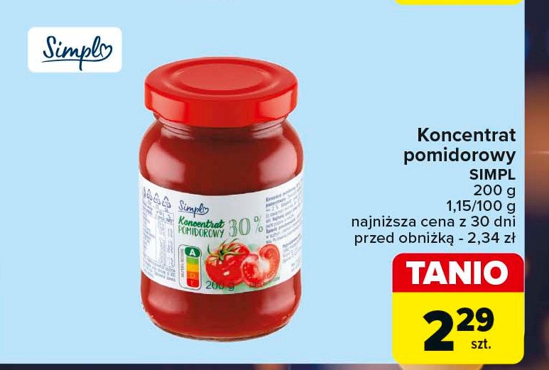 Koncentrat pomidorowy 30 % Simpl promocja w Carrefour Market