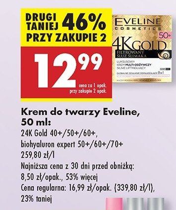 Luksusowy krem 60+ ultra naprawczy z filtrowanym śluzem ślimaka Eveline 24k gold promocja w Biedronka