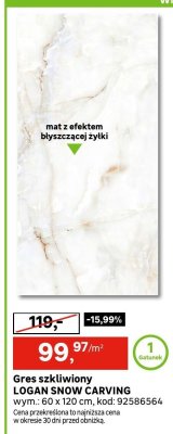 Gres szkliwiony LOGAN SNOW CARVING promocja w Leroy Merlin