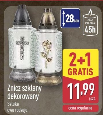 Znicz szklany dekorowany 2+1 GRATIS promocja w Aldi