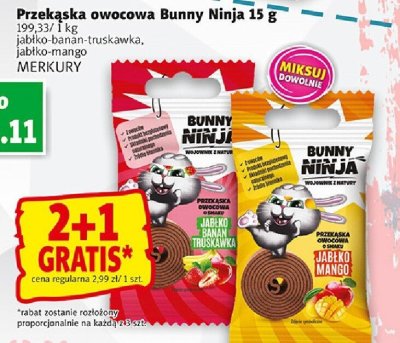 Przekąska owocowa Bunny Ninja 15 g MERKURY jabłko-banan-truskawka, jabłko-mango promocja w Prim Market