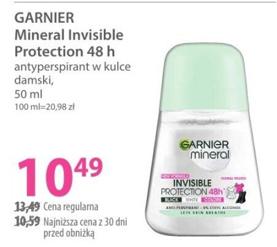 Antyperspirant GARNIER Mineral Invisible Protection 48 h antyperspirant w kulce damski, 50 ml promocja w Hebe