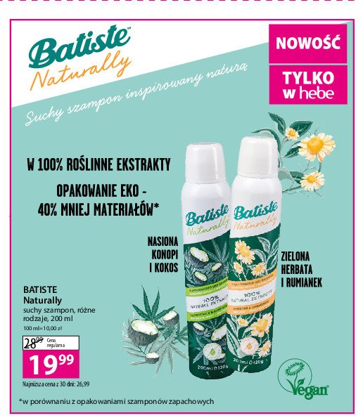 Suchy szampon do w艂os贸w nasiona konopi i kokos Batiste naturally promocja