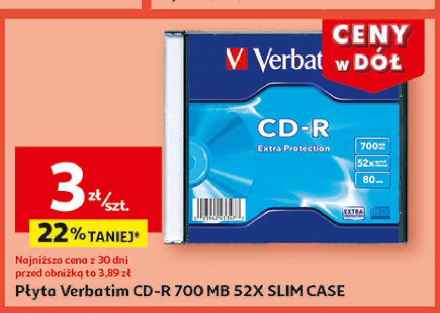 Płyta cd-r 700 slim Verbatim promocja w Auchan