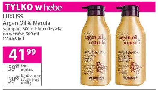 Odżywka argan oil & marula Luxliss promocja