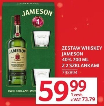 Zestaw whiskey Jameson 40% 700 ml z 2 szklankami promocja w Selgros