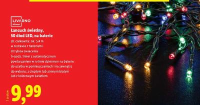 Łańcuch świetlny 50 diod LED, na baterie  promocja w Lidl