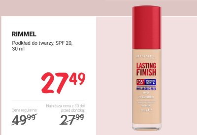 Podkład do twarzy Rimmel Lasting Finish SPF 20, 30 ml promocja w Rossmann