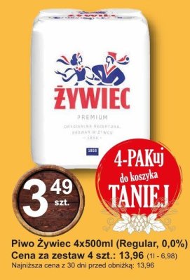 Piwo Żywiec 4x500ml (Regular, 0,0%) promocja w Hitpol