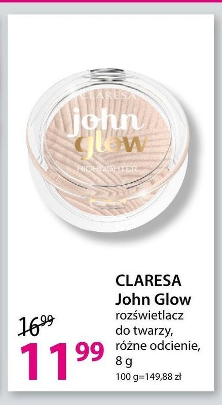Rozświetlacz do twarzy 03 CLARESA JOHN GLOW promocja
