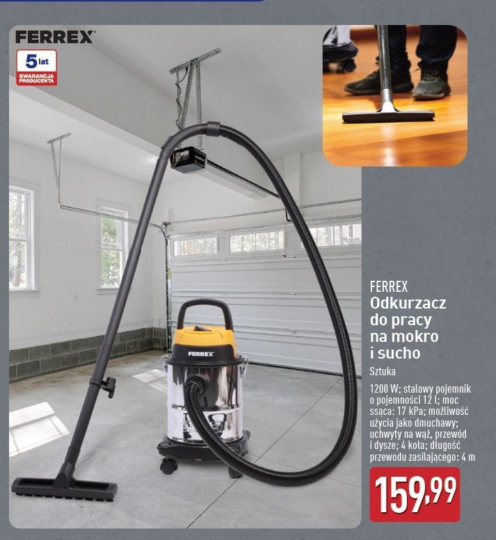 Odkurzacz do pracy na sucho i mokro 1200 w 12 l Ferrex promocja w Aldi