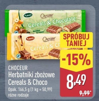 Herbatniki zbożowe Cereals & Choco różne rodzaje Choceur promocja w Aldi