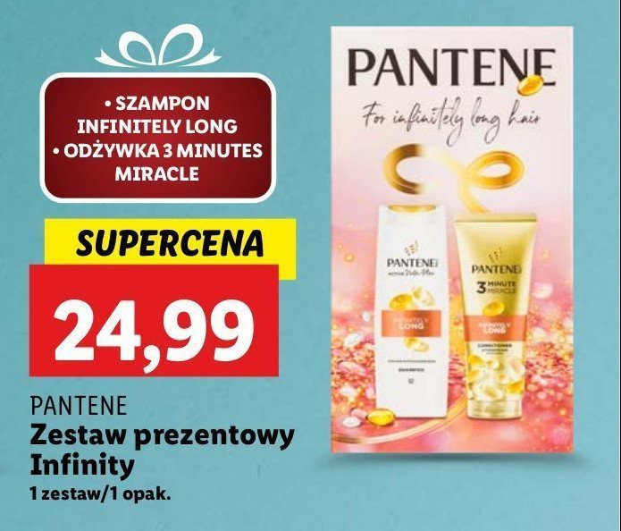 Zestaw w pudełku for infinitely long hair: szampon 400 ml + odżywka 220 ml Pantene promocja w Lidl