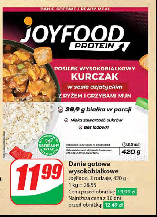 Danie z kurczakiem w sosie azjatyckim z ryżem i grzybami mun Joyfood protein promocja w Dino