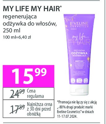 Regenerująca odżywka do włosów peptydowa EVELINE MY LIFE MY HAIR promocja