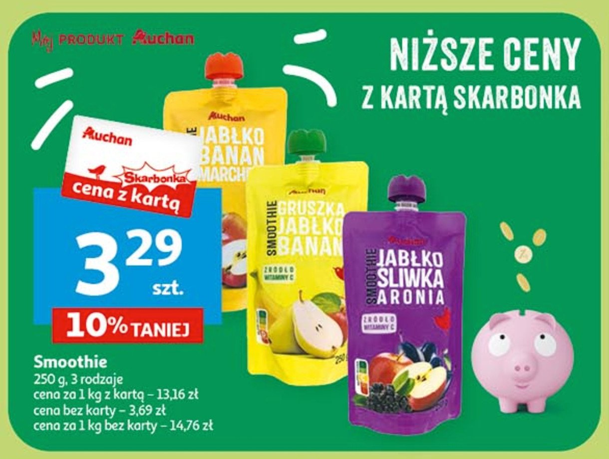 Smoothie jabłko-banan-marchew Auchan różnorodne (logo czerwone) promocja