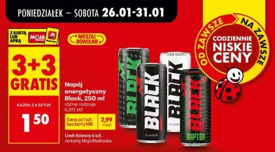 Napój energetyczny 250 ml, różne rodzaje 3+3 GRATIS promocja w Biedronka